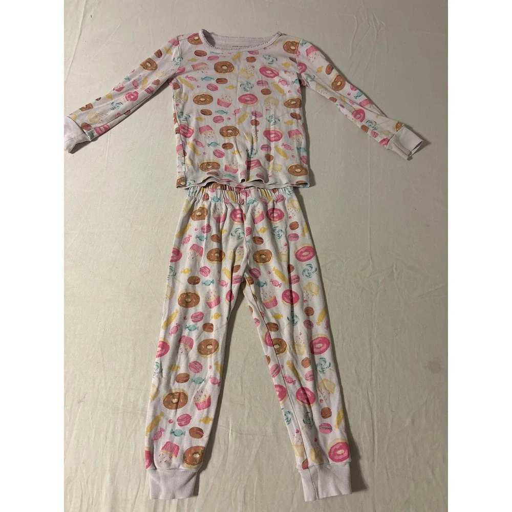 Janie and Jack Pajama Set Toddler 3 White Excellent Sweet Treats Snug Fit Cotton